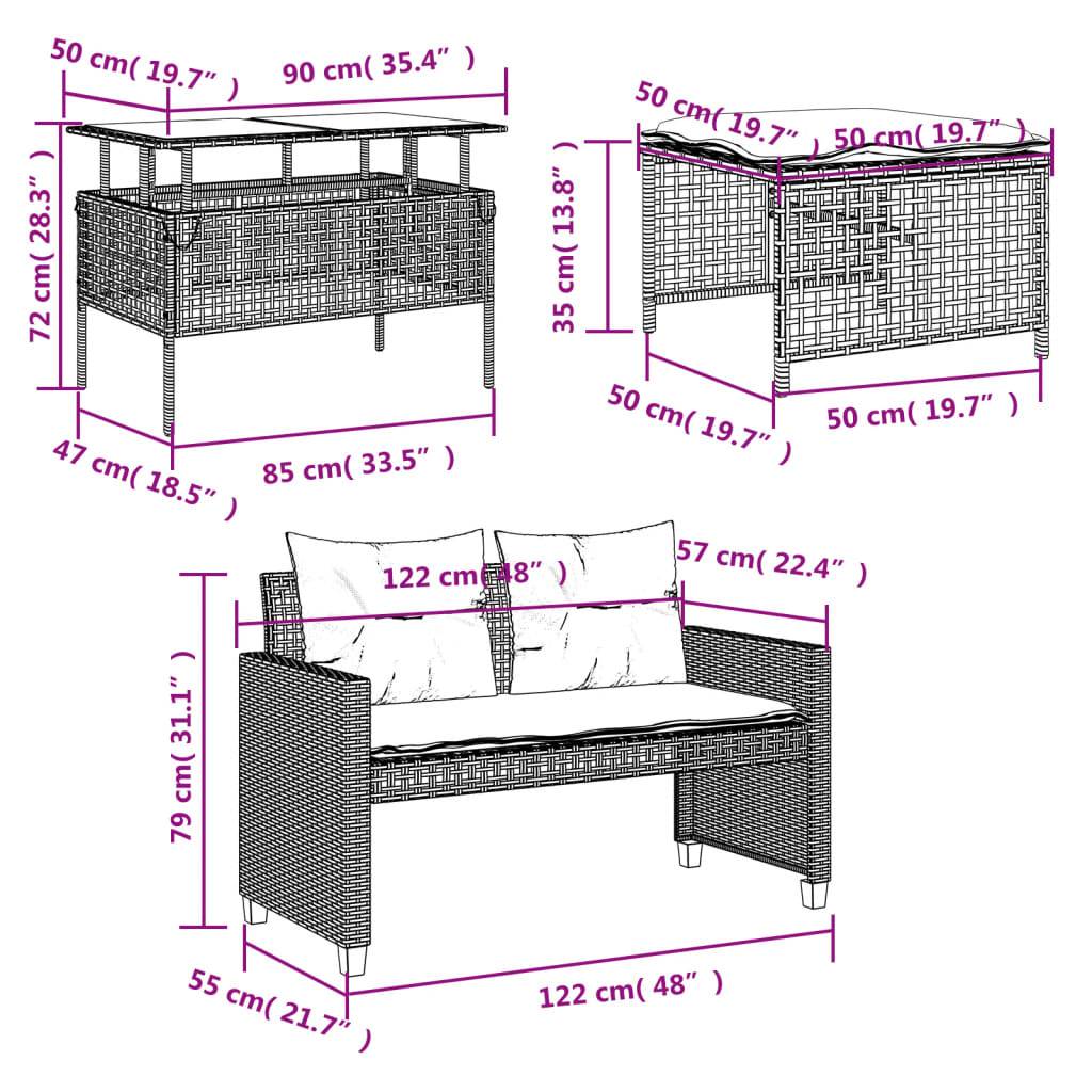 vidaXL 4-tlg. Garten-Sofagarnitur mit Kissen Grau Poly Rattan Glas