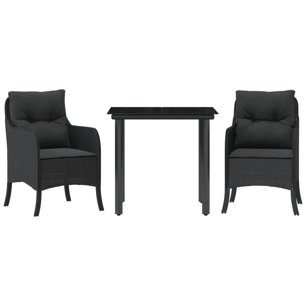 vidaXL 3-tlg. Garten-Essgruppe mit Kissen Schwarz Poly Rattan