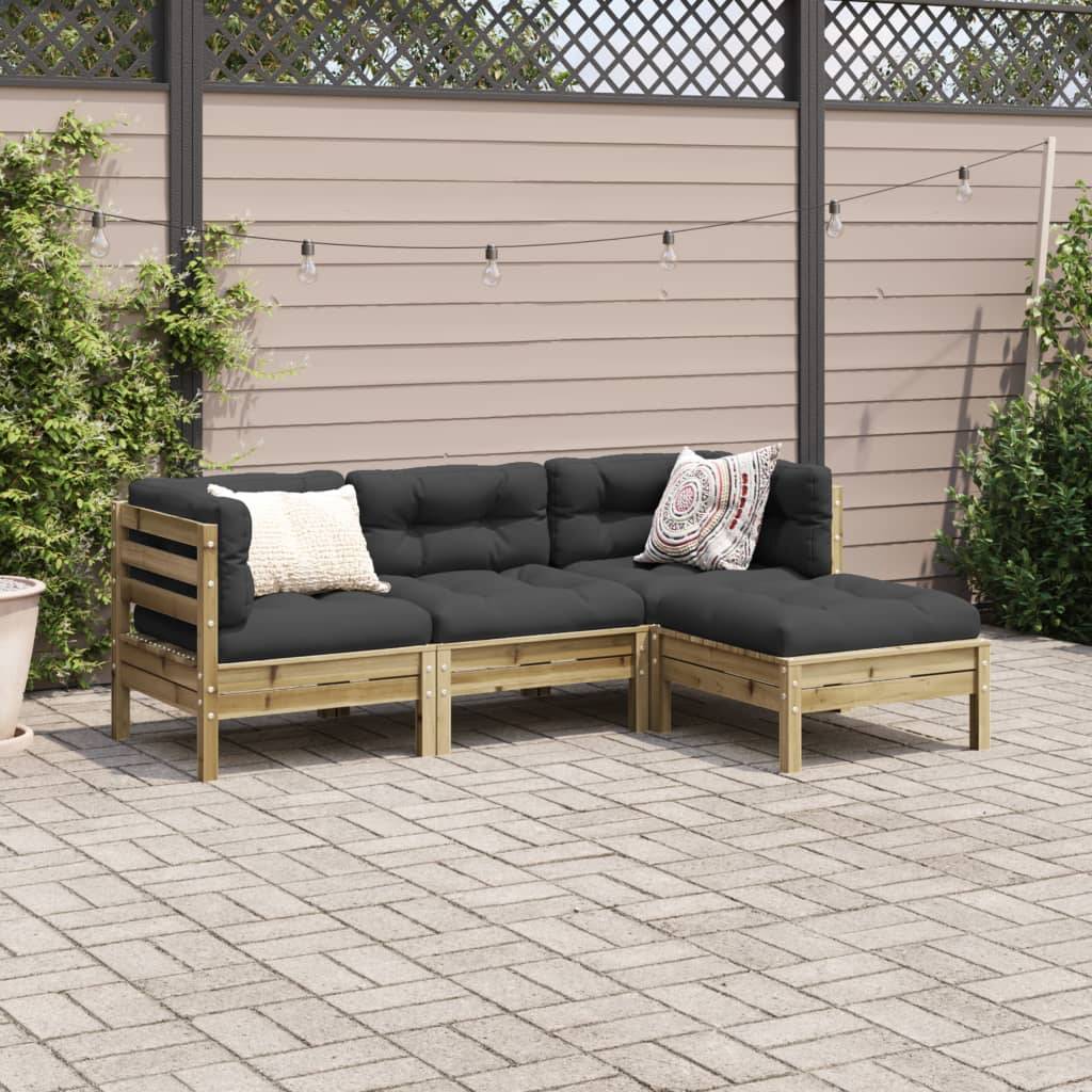 vidaXL 4-tlg. Garten-Sofagarnitur mit Kissen Kiefernholz Imprägniert