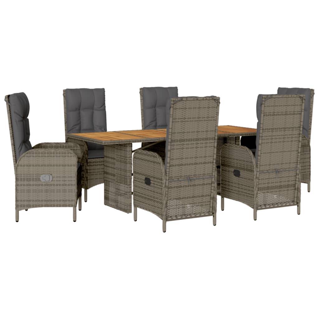 vidaXL 7-tlg. Garten-Essgruppe mit Kissen Grau Poly Rattan