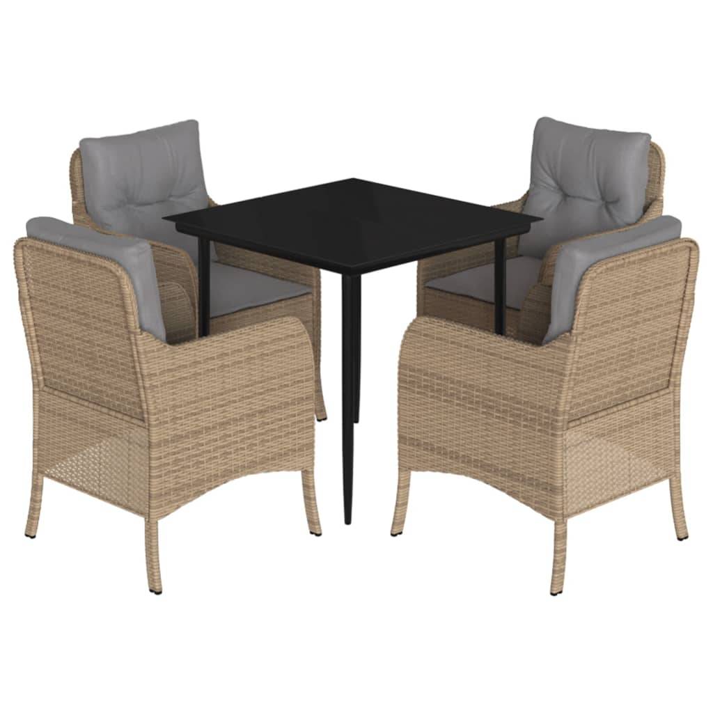 vidaXL 5-tlg. Garten-Essgruppe mit Kissen Beige Poly Rattan