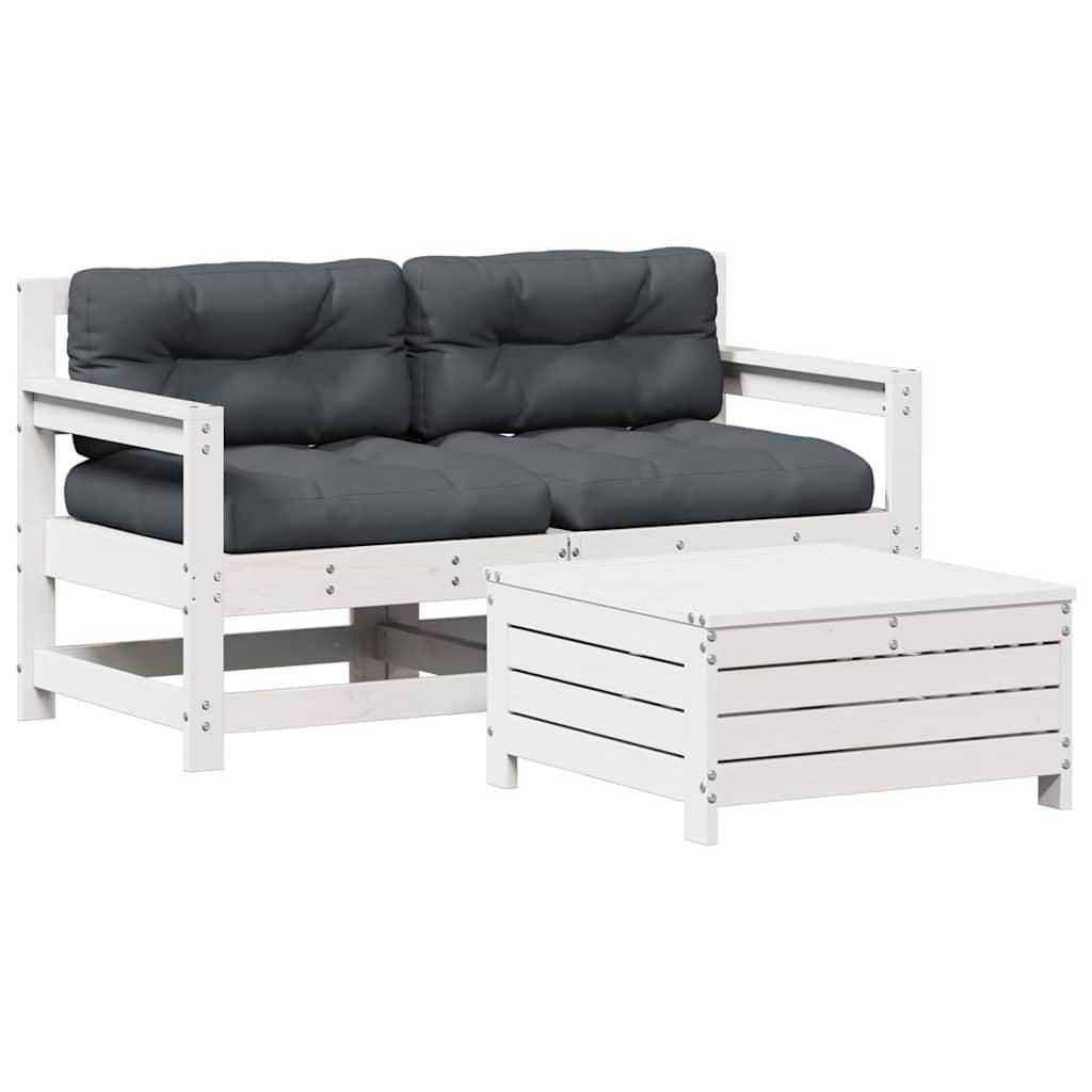 vidaXL 3-tlg. Garten-Lounge-Set mit Kissen Weiß Massivholz Kiefer