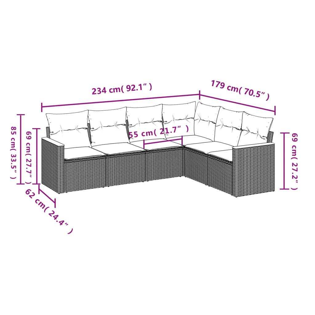 vidaXL 6-teiliges Gartensofa-Set mit Kissen, grau, Polyrattan