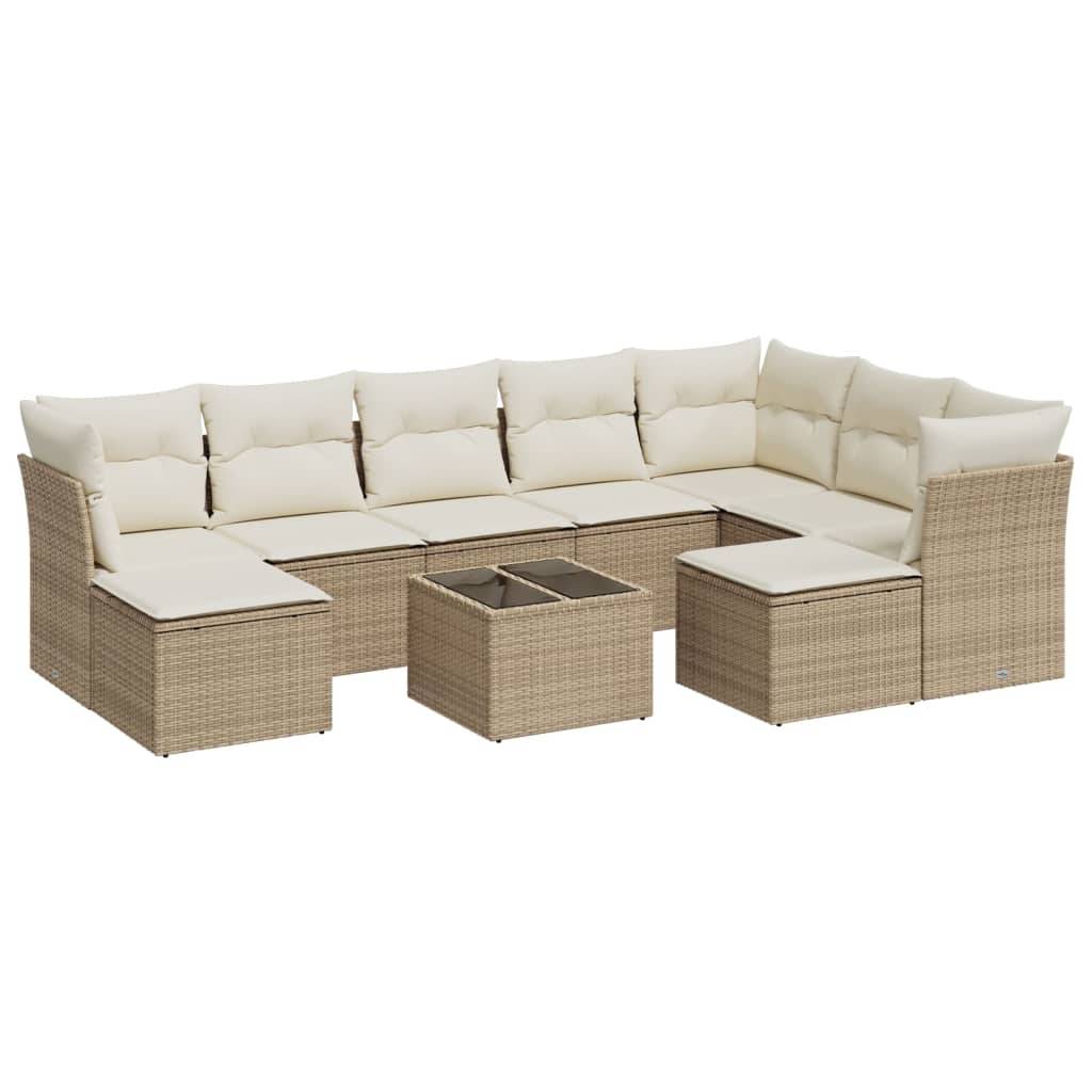 vidaXL 10-tlg. Garten-Sofagarnitur mit Kissen Beige Poly Rattan