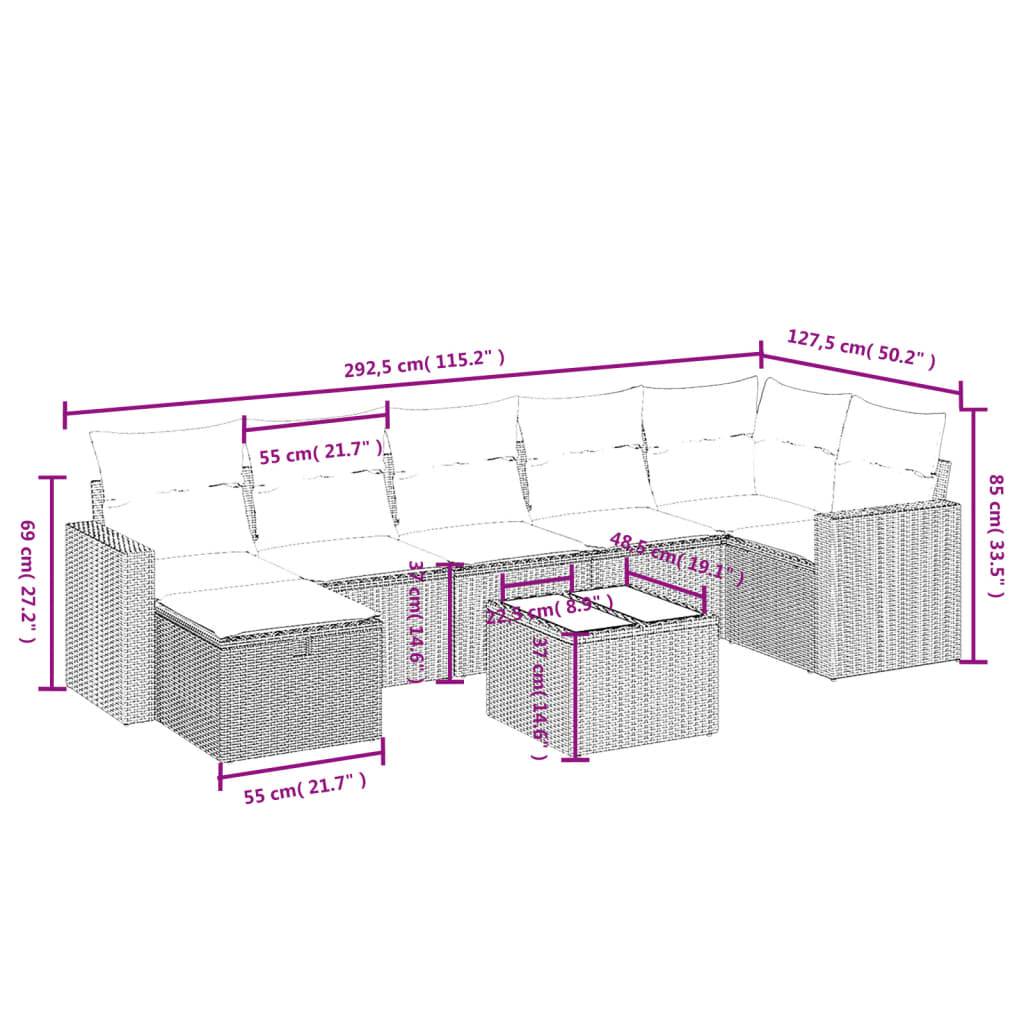 vidaXL 8-tlg. Garten-Sofagarnitur mit Kissen Grau Poly Rattan