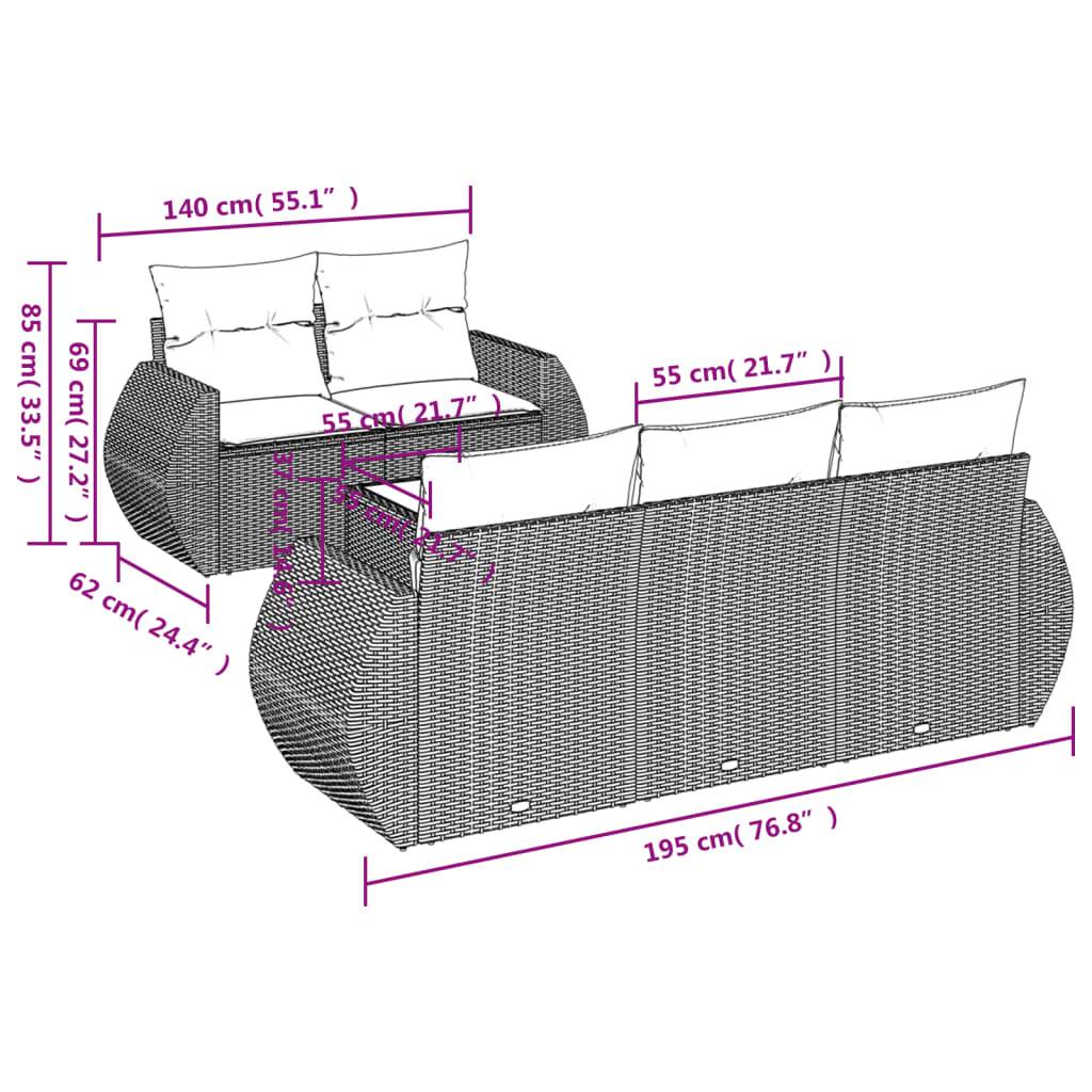 vidaXL 6-tlg. Garten-Sofagarnitur mit Kissen Braun Poly Rattan