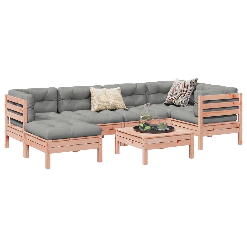 vidaXL 7-tlg. Garten-Sofagarnitur mit Kissen Massivholz Douglasie