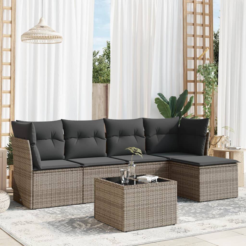 vidaXL 6-tlg. Garten-Sofagarnitur mit Kissen Grau Poly Rattan