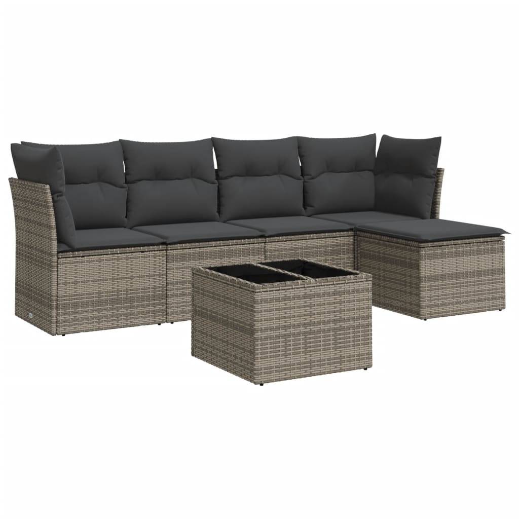 vidaXL 6-tlg. Garten-Sofagarnitur mit Kissen Grau Poly Rattan