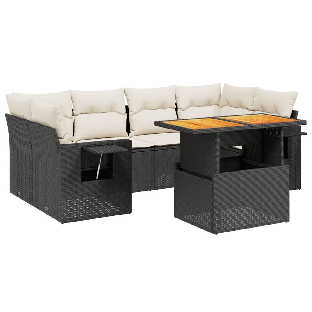 vidaXL 7-tlg. Garten-Sofagarnitur mit Kissen Schwarz Poly Rattan