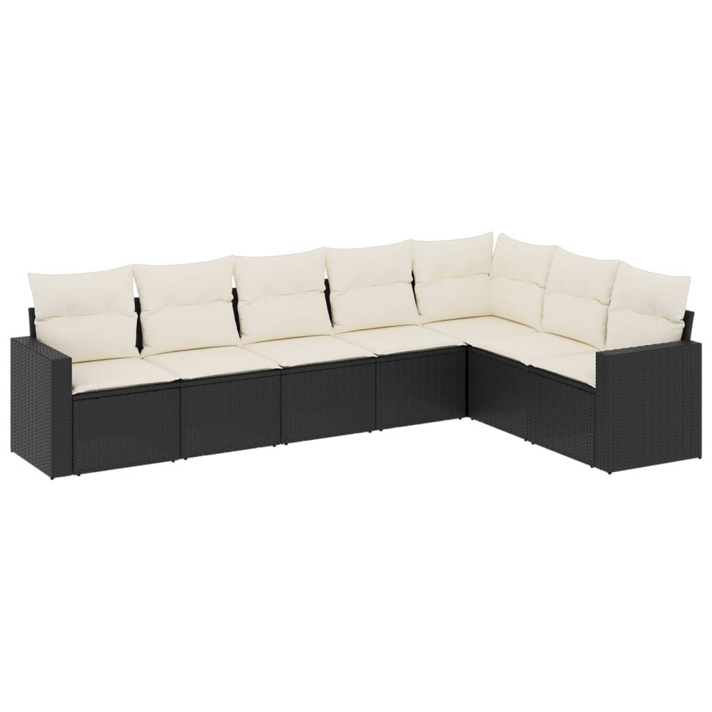 vidaXL 7-tlg. Garten-Sofagarnitur mit Kissen Schwarz Poly Rattan