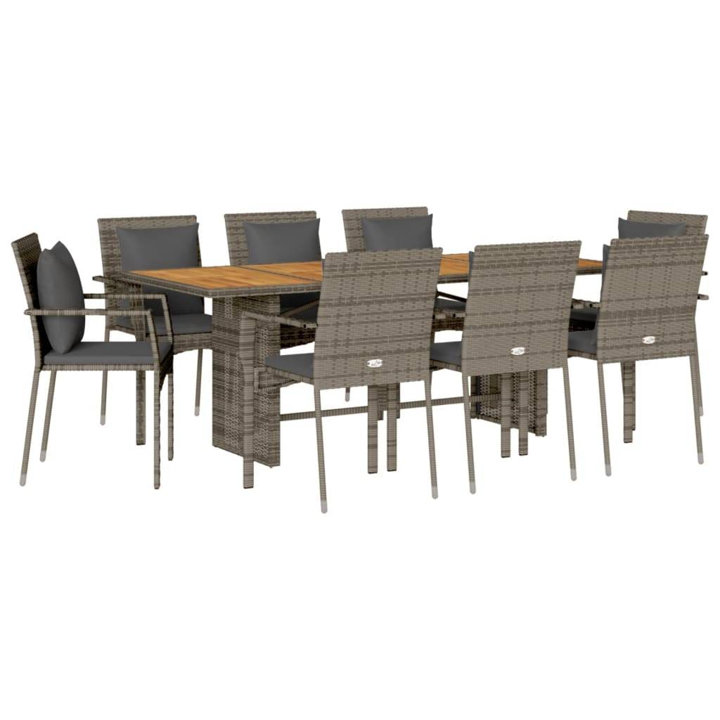 vidaXL 9-tlg. Garten-Essgruppe mit Kissen Grau Poly Rattan