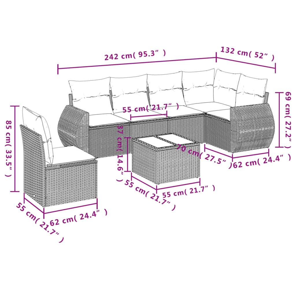 vidaXL 7-tlg. Garten-Sofagarnitur mit Kissen Grau Poly Rattan