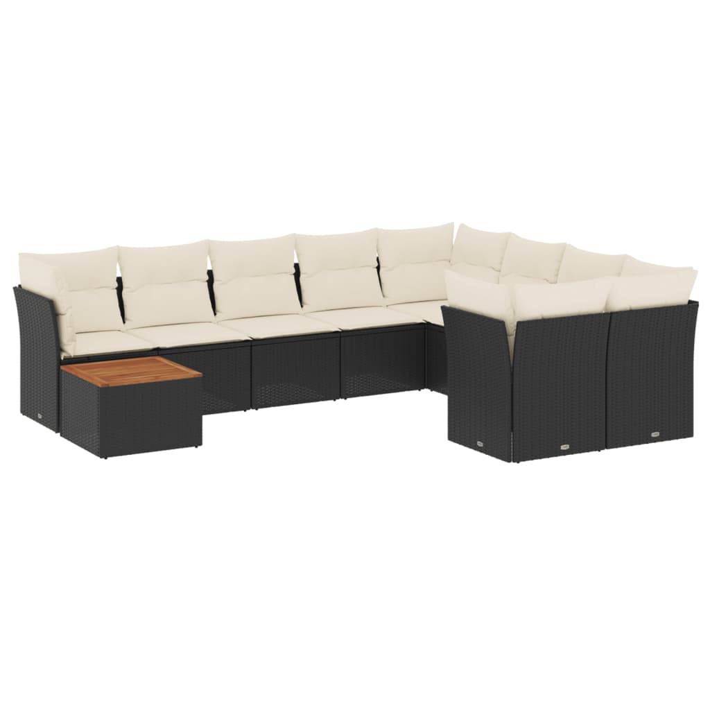 vidaXL 10-tlg. Garten-Sofagarnitur mit Kissen Schwarz Poly Rattan