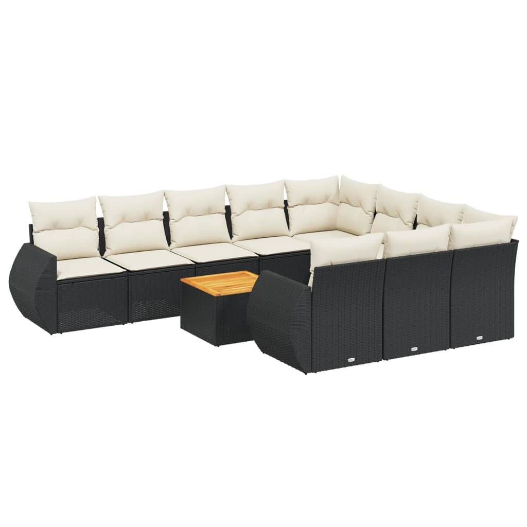vidaXL 11-tlg. Garten-Sofagarnitur mit Kissen Schwarz Poly Rattan