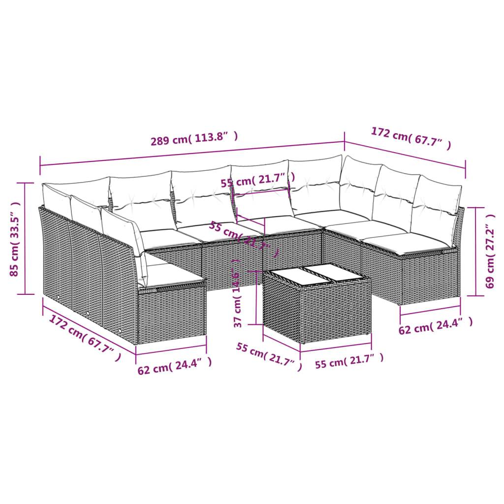 vidaXL 10-tlg. Garten-Sofagarnitur mit Kissen Grau Poly Rattan