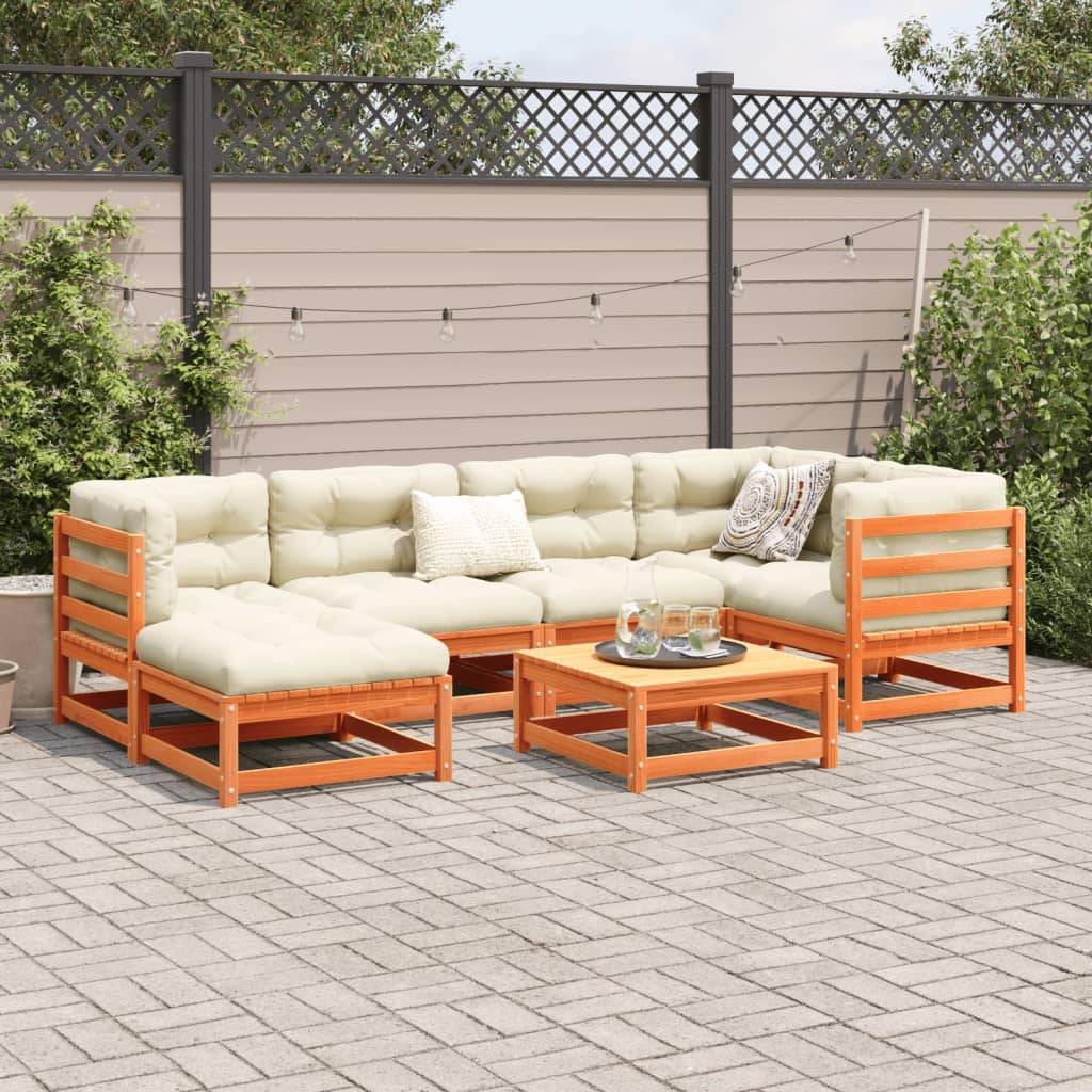 vidaXL 7-tlg. Garten-Sofagarnitur mit Kissen Wachsbraun Kiefernholz