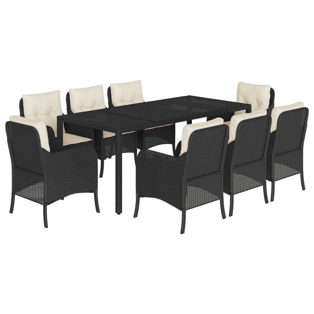 vidaXL 9-tlg. Garten-Essgruppe mit Kissen Schwarz Poly Rattan