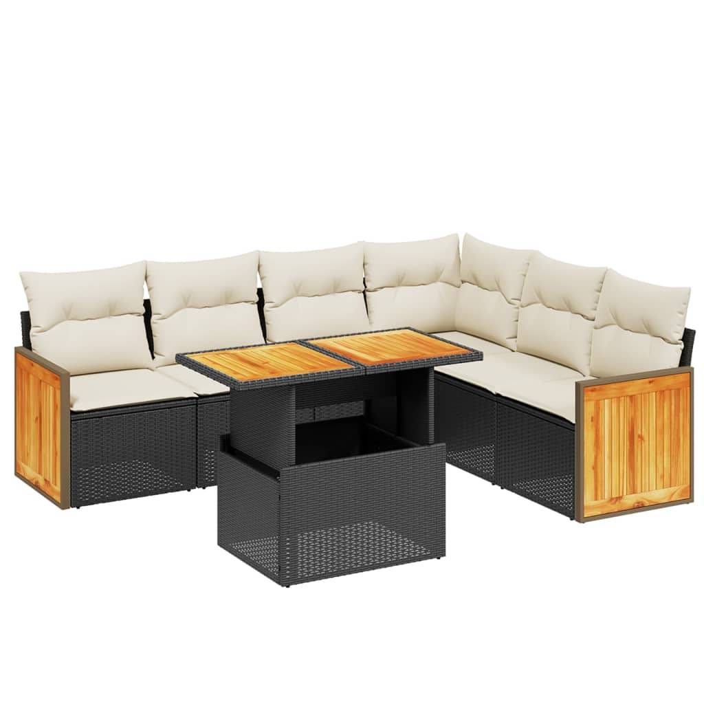 vidaXL 7-tlg. Garten-Sofagarnitur mit Kissen Schwarz Poly Rattan