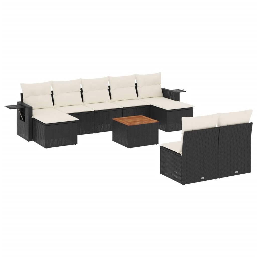 vidaXL 10-tlg. Garten-Sofagarnitur mit Kissen Schwarz Poly Rattan