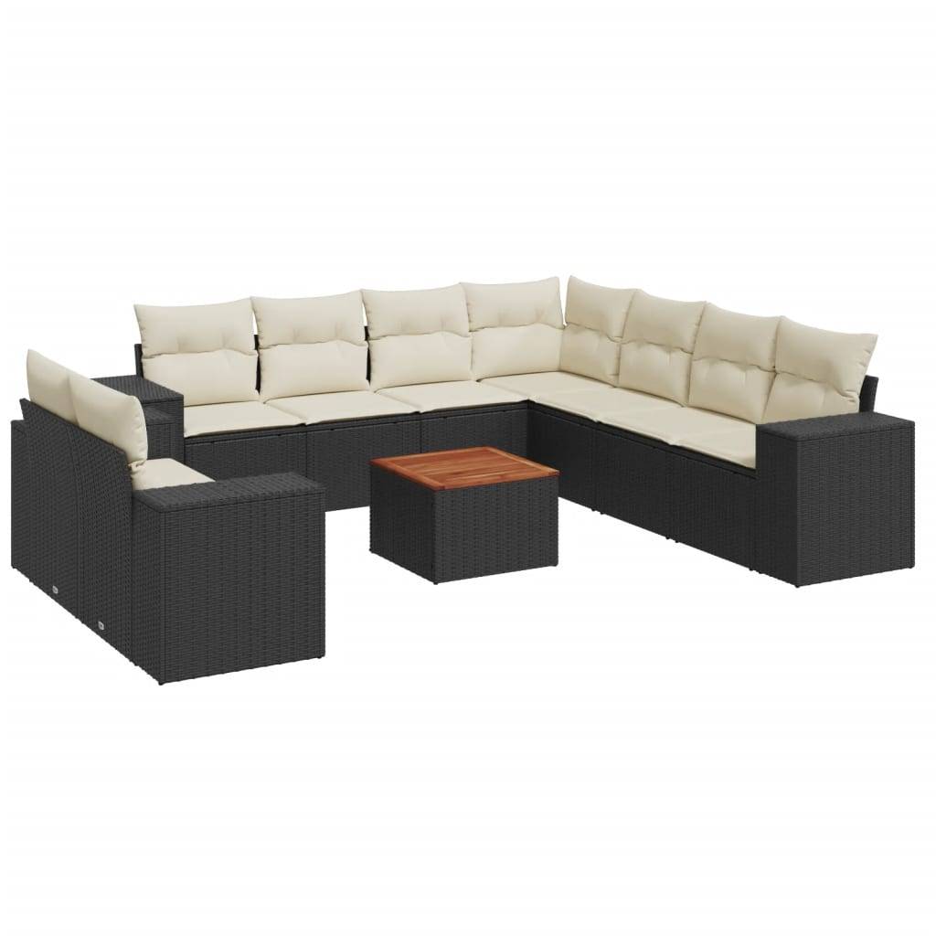 vidaXL 10-tlg. Garten-Sofagarnitur mit Kissen Schwarz Poly Rattan