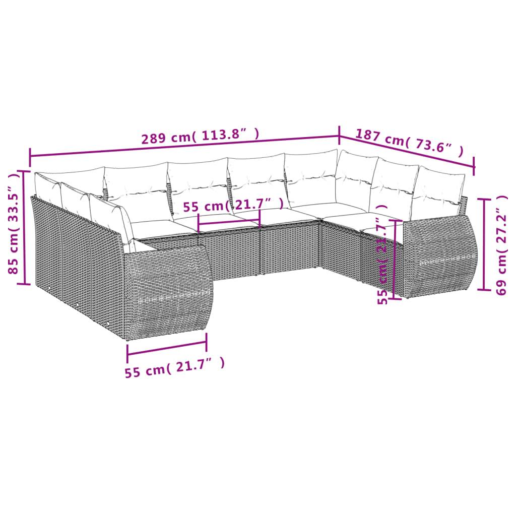 vidaXL 9-tlg. Garten-Sofagarnitur mit Kissen Braun Poly Rattan