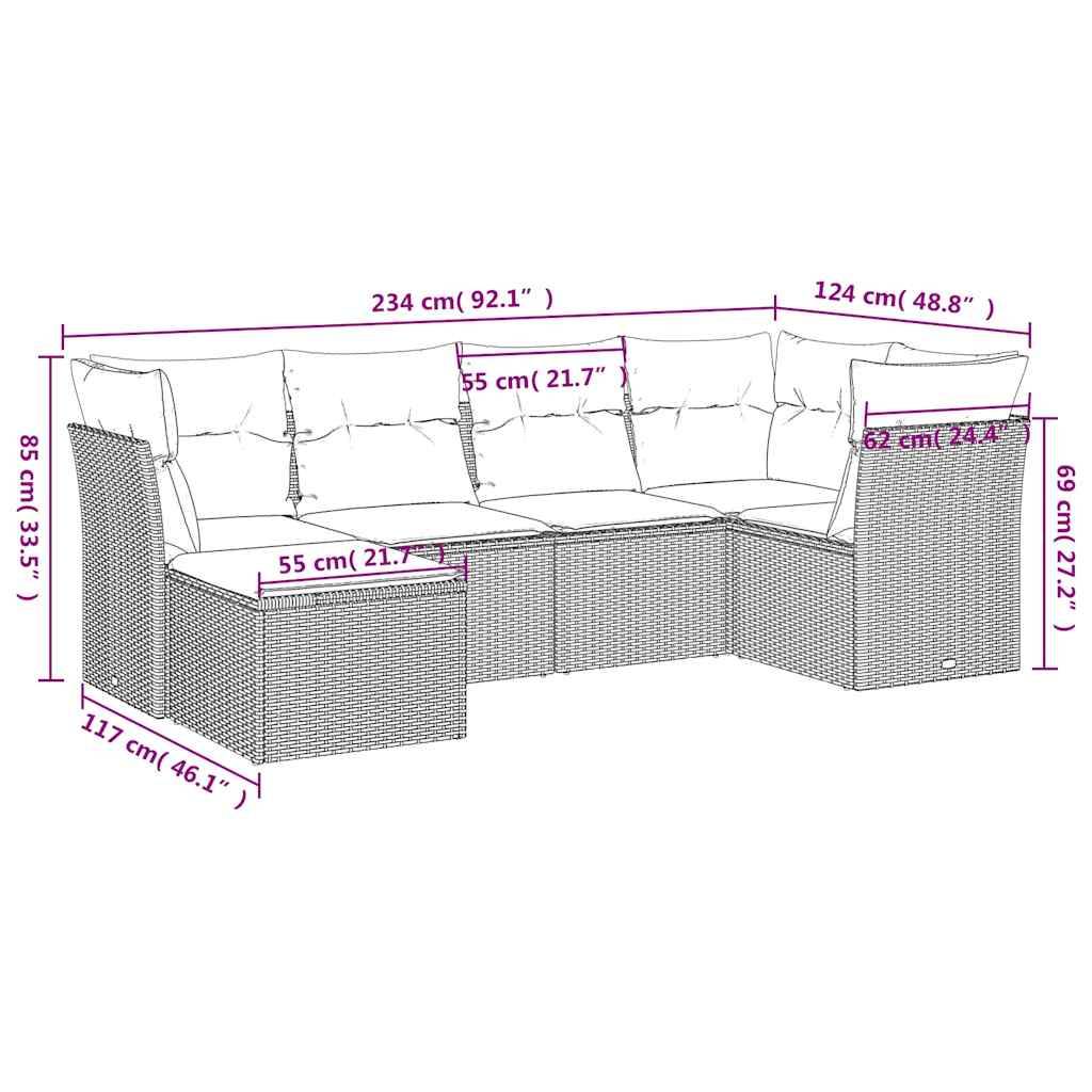 vidaXL 6-tlg. Garten-Sofagarnitur mit Kissen Braun Poly Rattan