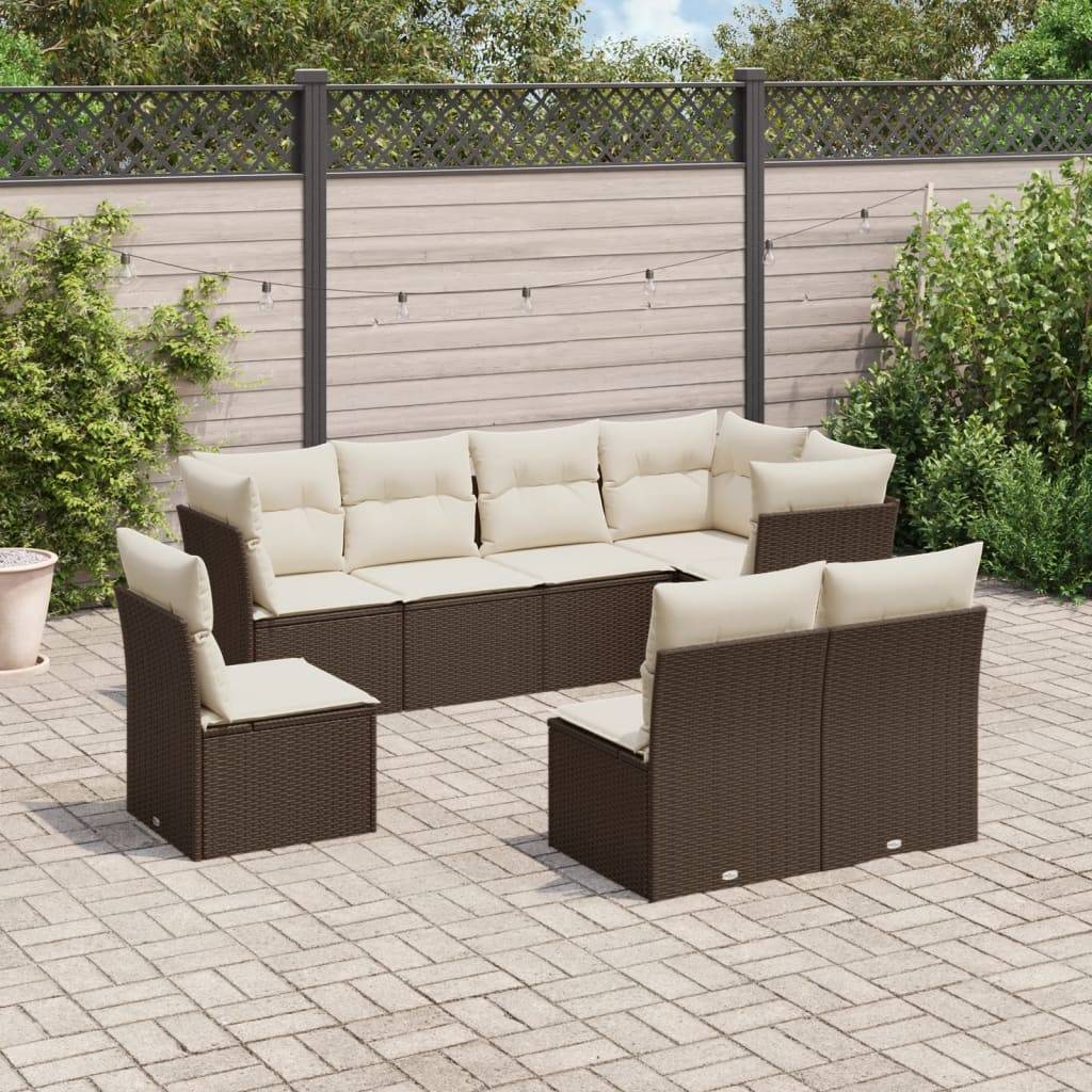 vidaXL 8-tlg. Garten-Sofagarnitur mit Kissen Braun Poly Rattan