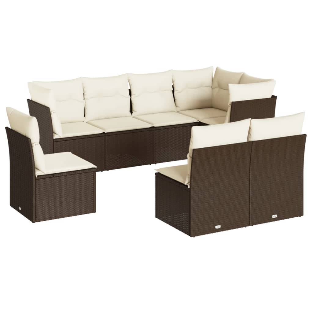 vidaXL 8-tlg. Garten-Sofagarnitur mit Kissen Braun Poly Rattan
