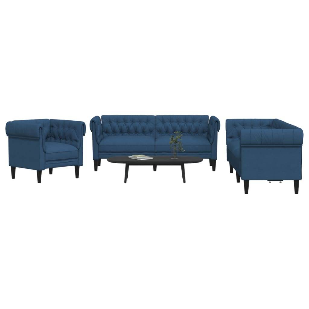vidaXL 3-tlg. Sofagarnitur Blau Stoff