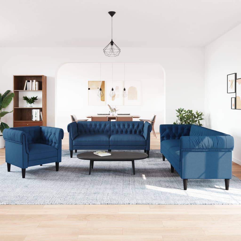vidaXL 3-tlg. Sofagarnitur Blau Stoff