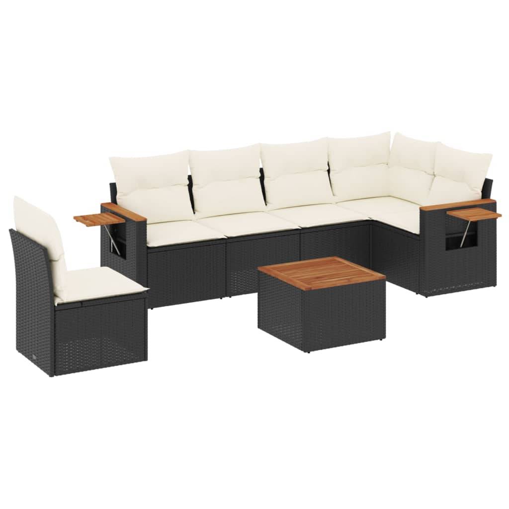 vidaXL 7-tlg. Garten-Sofagarnitur mit Kissen Schwarz Poly Rattan