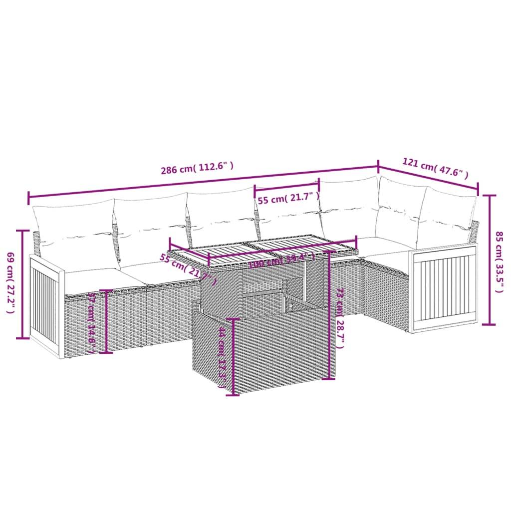 vidaXL 7-tlg. Garten-Sofagarnitur mit Kissen Schwarz Poly Rattan