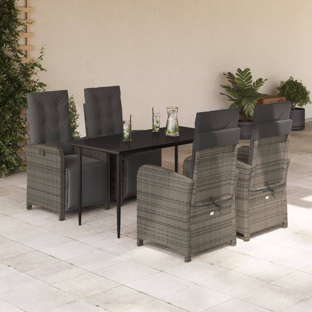 vidaXL 5-tlg. Garten-Essgruppe mit Kissen Grau Poly Rattan