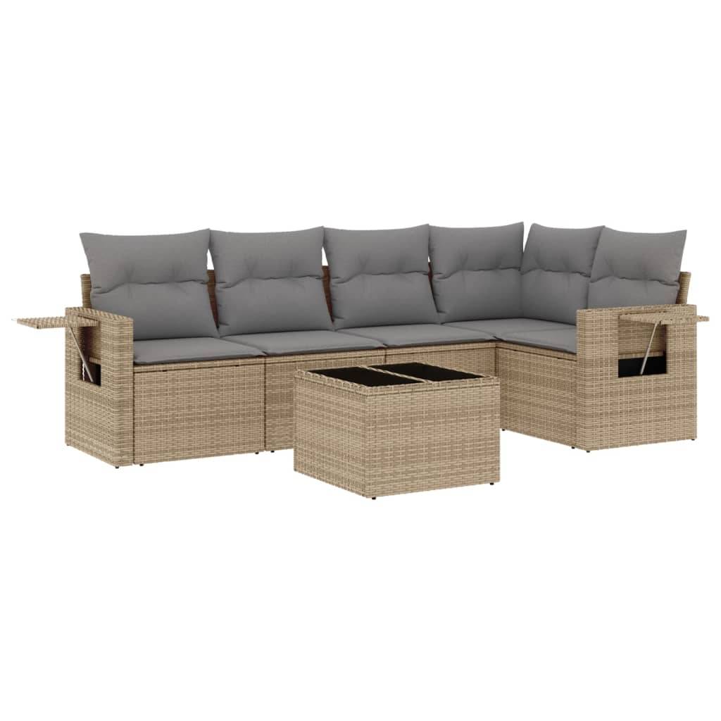 vidaXL 6-tlg. Garten-Sofagarnitur mit Kissen Beige Poly Rattan