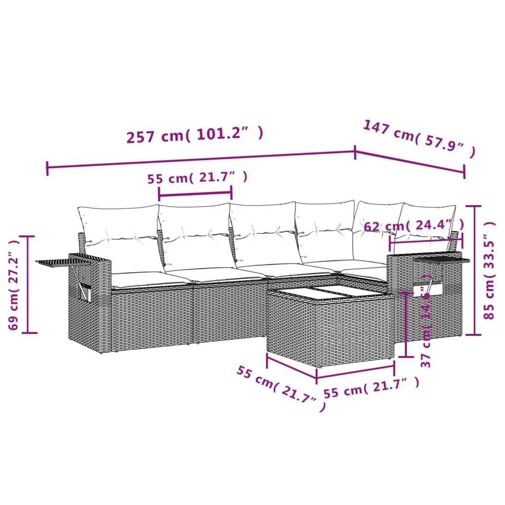 vidaXL 6-tlg. Garten-Sofagarnitur mit Kissen Hellgrau Poly Rattan