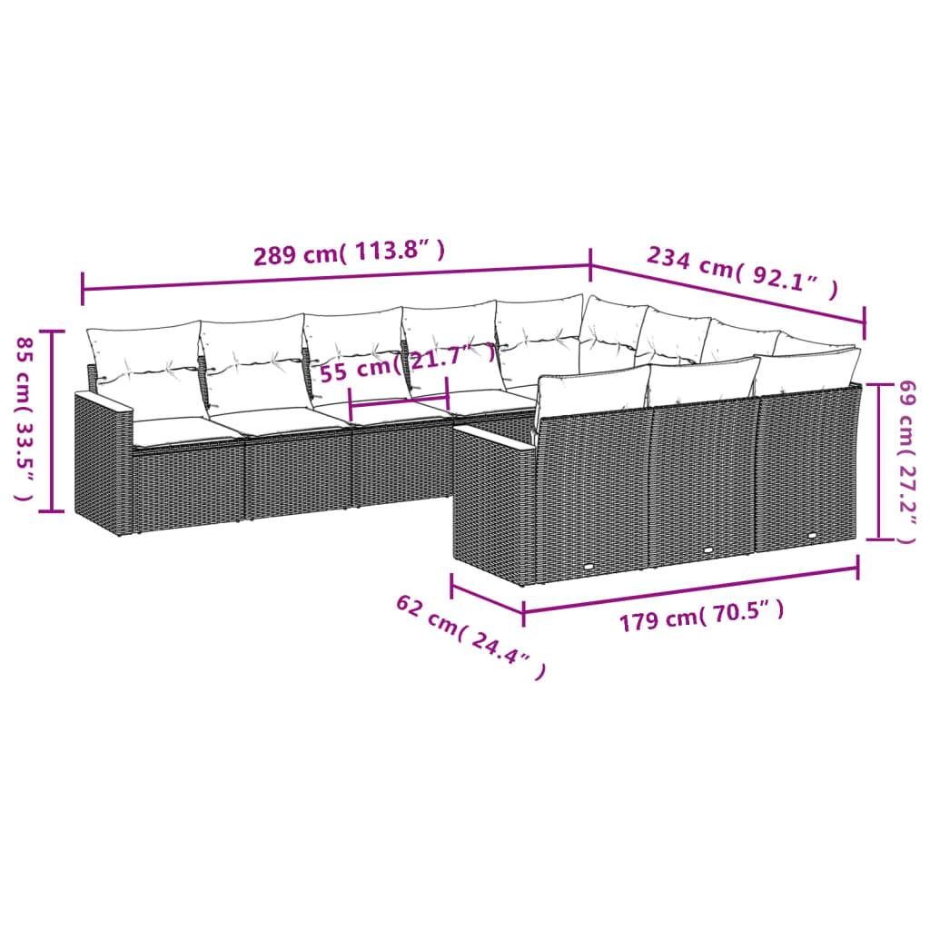 vidaXL 10-teiliges Gartensofa-Set mit Kissen, grau, Polyrattan