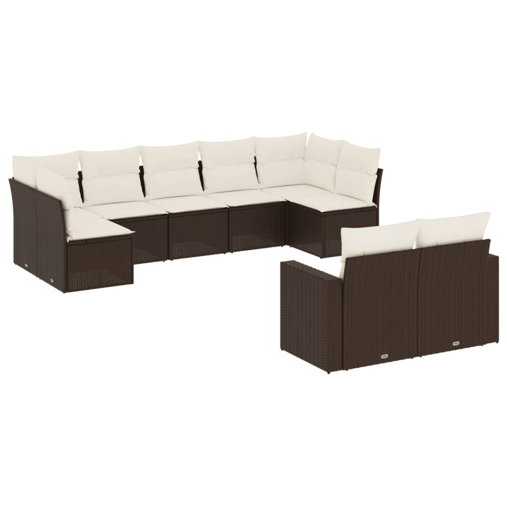 vidaXL 9-tlg. Garten-Sofagarnitur mit Kissen Braun Poly Rattan