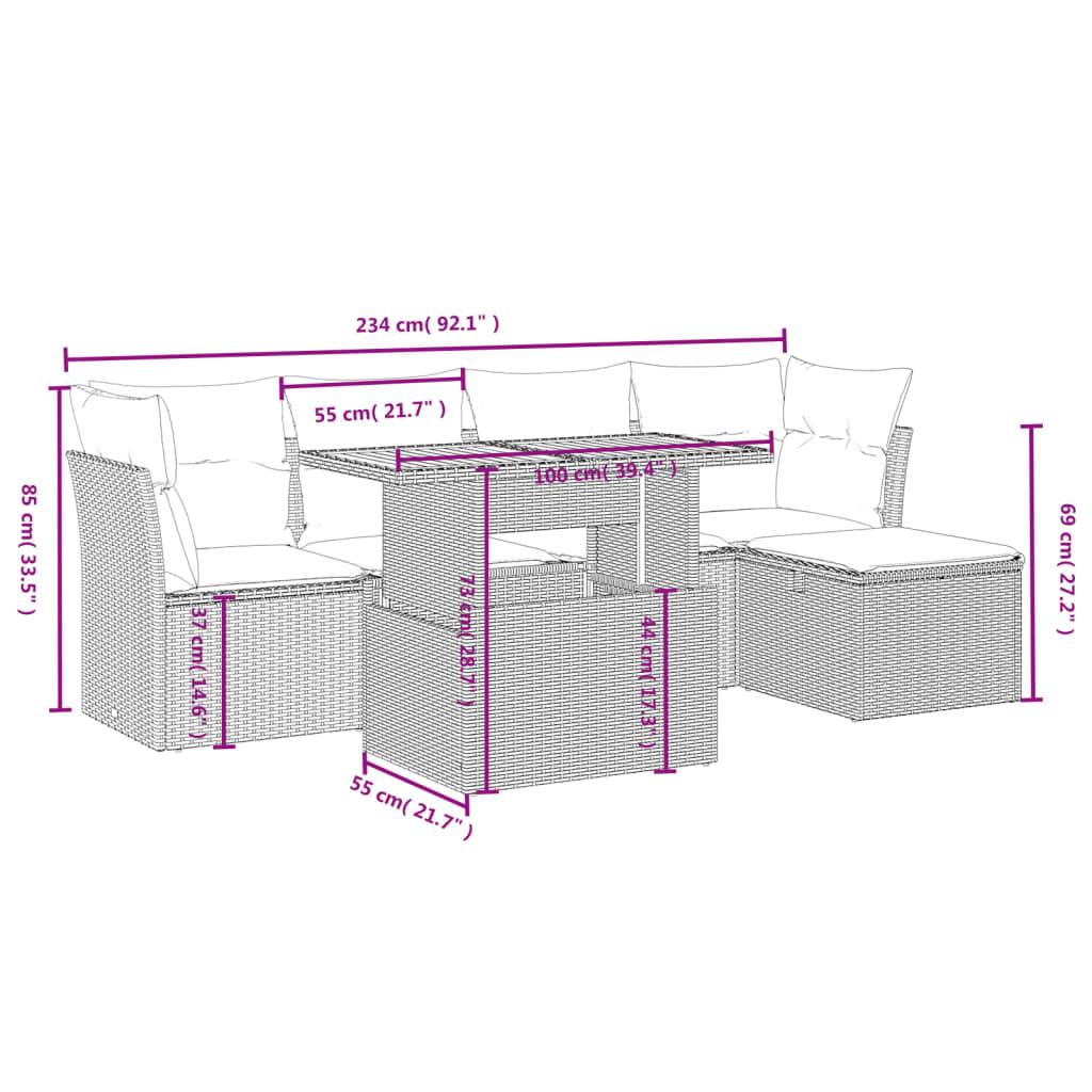 vidaXL 6-tlg. Garten-Sofagarnitur mit Kissen Schwarz Poly Rattan