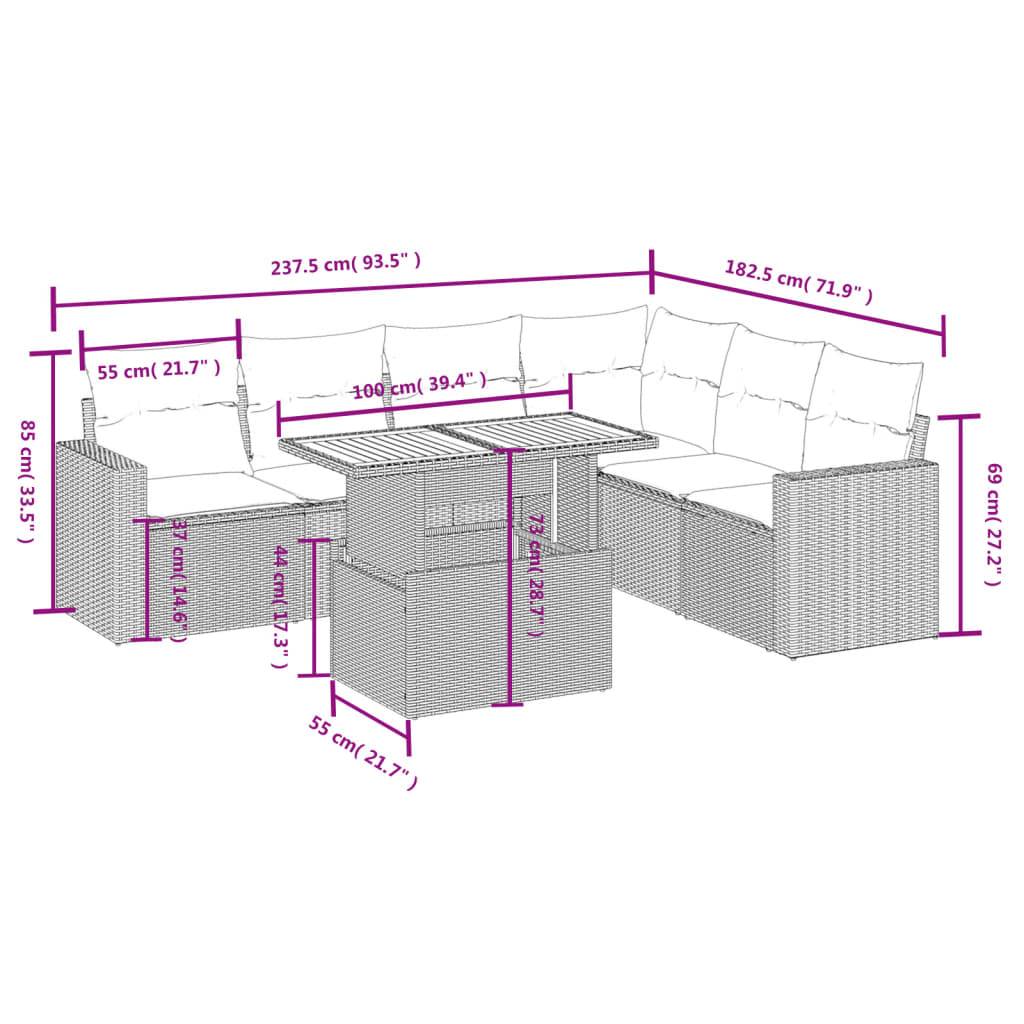 vidaXL 7-tlg. Garten-Sofagarnitur mit Kissen Grau Poly Rattan