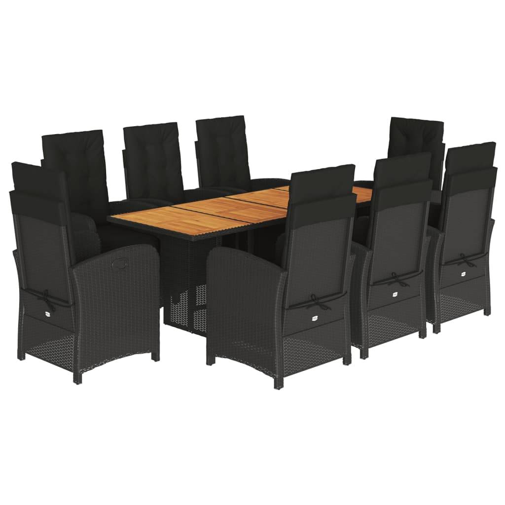 vidaXL 9-tlg. Garten-Essgruppe mit Kissen Schwarz Poly Rattan