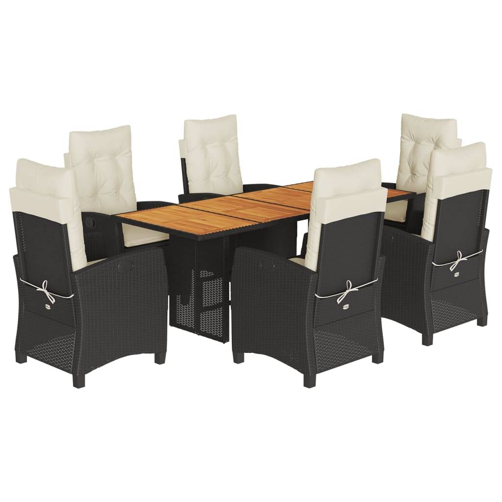 vidaXL 7-tlg. Garten-Essgruppe mit Kissen Schwarz Poly Rattan