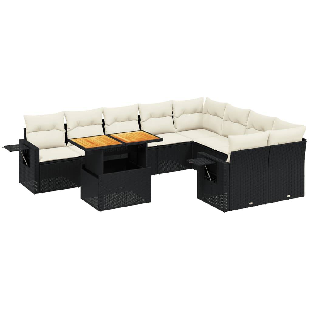 vidaXL 10-tlg. Garten-Sofagarnitur mit Kissen Schwarz Poly Rattan