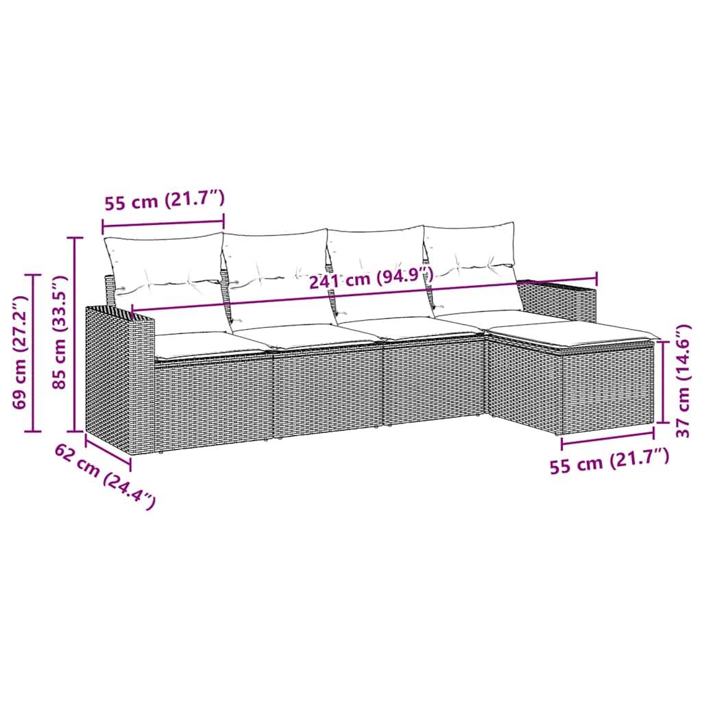 vidaXL 5-tlg. Garten-Sofagarnitur mit Kissen Braun Poly Rattan