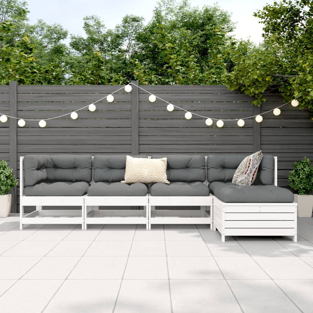 vidaXL 5-tlg. Garten-Sofagarnitur Weiß Massivholz Kiefer