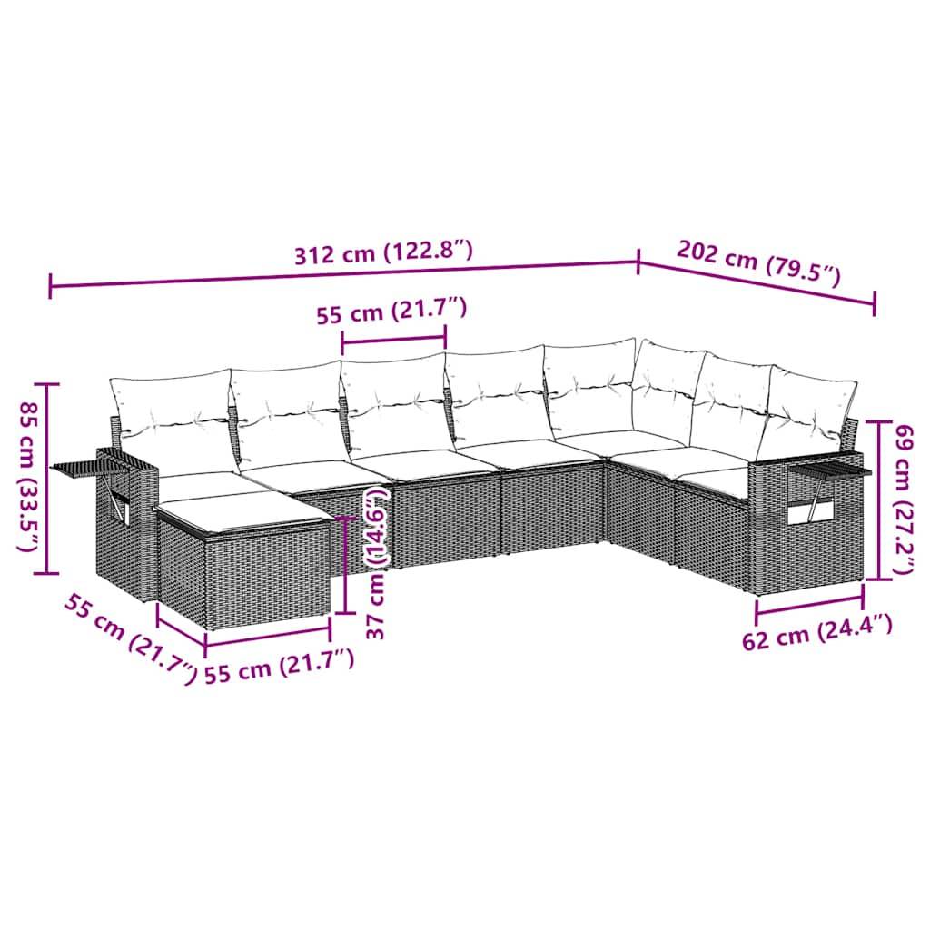 vidaXL 8-tlg. Garten-Sofagarnitur mit Kissen Braun Poly Rattan