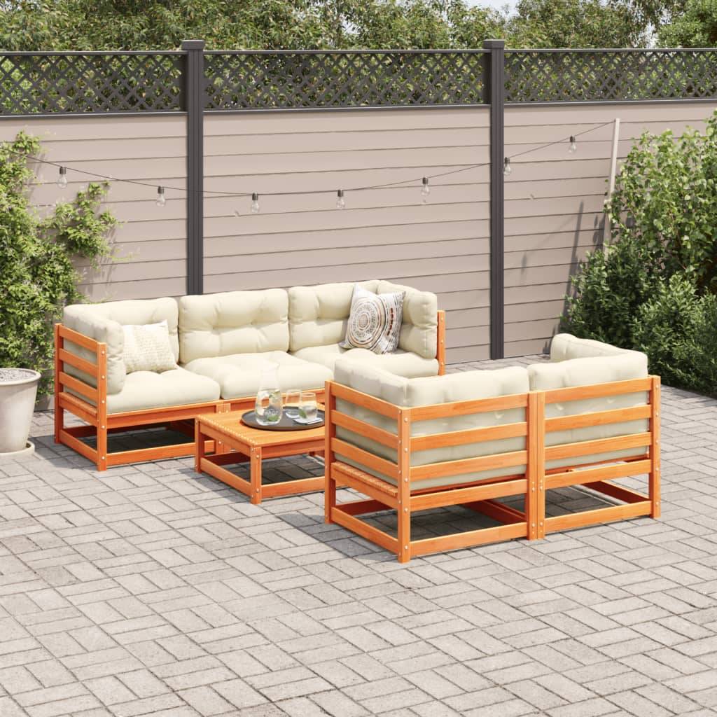vidaXL 6-tlg. Garten-Sofagarnitur mit Kissen Wachsbraun Kiefernholz