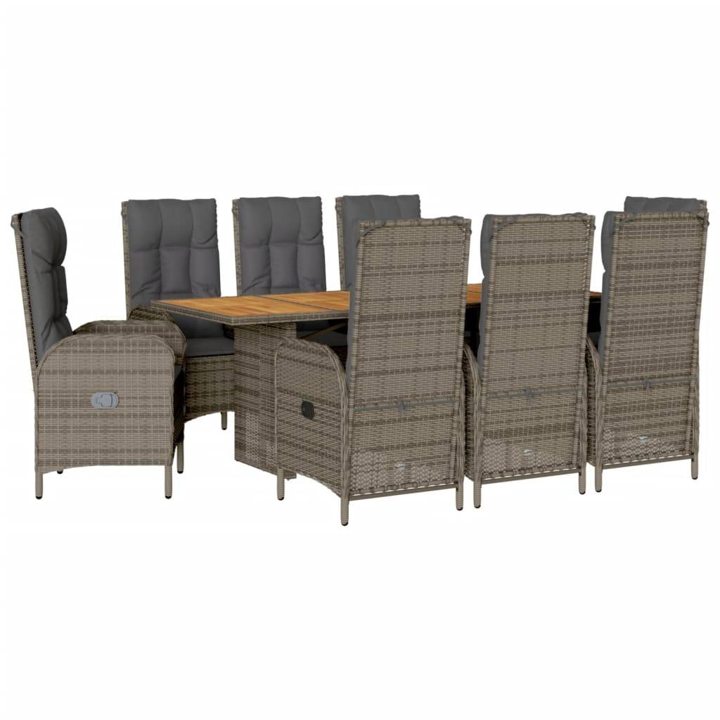 vidaXL 9-tlg. Garten-Essgruppe mit Kissen Grau Poly Rattan