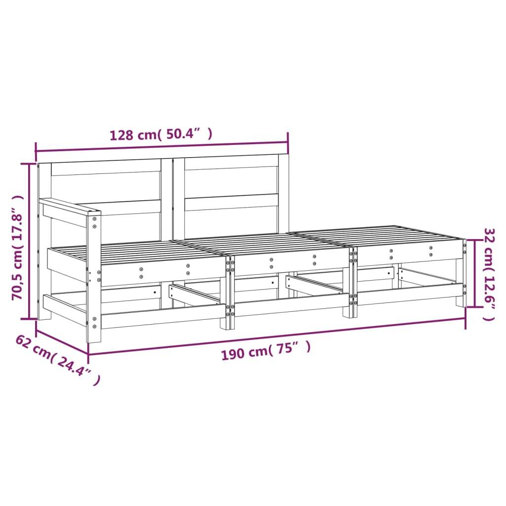 vidaXL 3-tlg. Garten-Lounge-Set Massivholz Kiefer