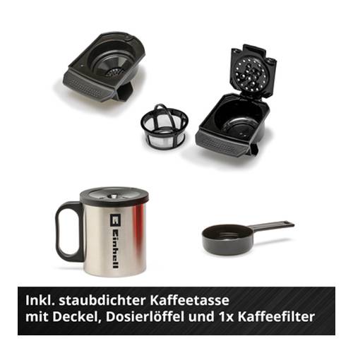 EINHELL TE-CF 18 Li-Solo - Akku-Kaffeemaschine (18V Power X-Change | Filer & Pad | Wasserbehälter 240 ml | inkl.